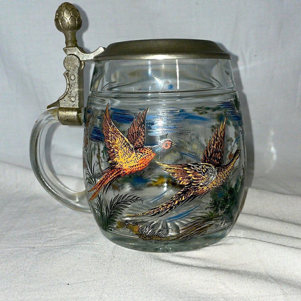 Beautiful Glass Stein with a Painted Nature Scape.
